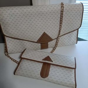 LIZ CLAIBORNE Vintage/Retired 1984 Logo White On Brown 2 Pc Set